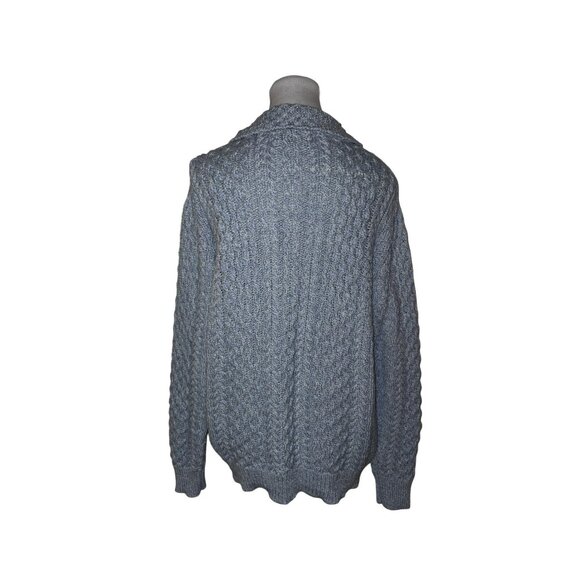 Original Aran Co. Light Blue & White Wool Cable Knit Cardigan W/Pockets Size M - Picture 2 of 7